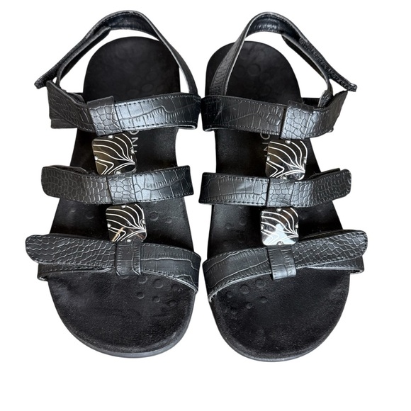 Vionic Black Amber Sandals Size 7 Strappy Leather Arch Support - Picture 1 of 6
